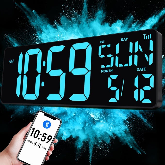 172 LARGE DIGITAL WALL CLOCK BLUETOOTH SYNC TIME LED WALL CLOCK WITH DATE AND TEMPERATURE COUNT UPDOWN TIMER CLOCK WITH REMOTE CONTROL ADJUSTABLE BRIGHTNESS ALARM CLOCK