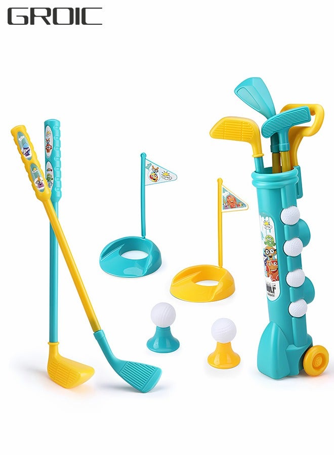 GROIC Kids Golf Clubs Set, Toddler Golf Toy, Early Educational Outdoors Exercise Toy for Kid with 1 Golf Cart, 3 Golf Clubs, 2 Practice Holes, 2 Golf Tees, 2 Golf Flag, 4 Balls  - Image 1