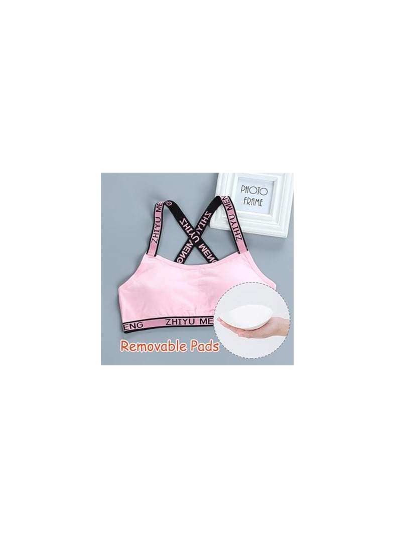 SYOSI Young Girls' Cotton Training Bras, 4 Pack, Removable Pads, X-Back, Crop Tops, Sports Bra for Ages 7-12, Comfortable & Supportive Underwear Set - Image 2