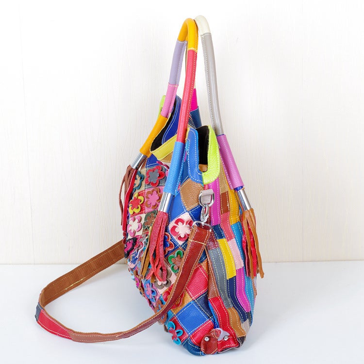 Best Selling Leather Women'S Bags Colorful Color Contrast Handmade Flower Personality Ladies Shoulder Slung Leather Bags - Image 3