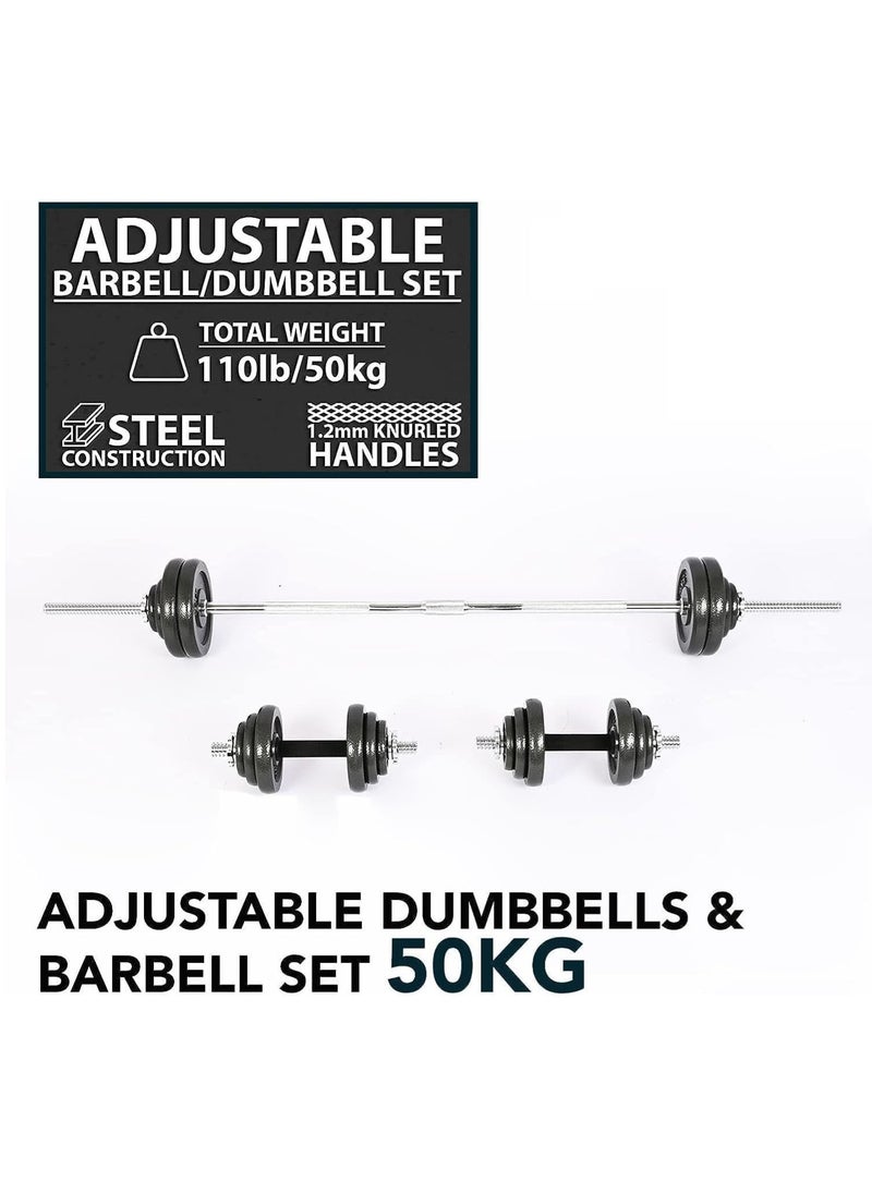 Arabest Fitness adjustable lacquered dumbbells and barbell for weight training. Including storage box with wheels, 50 kg  - Image 2