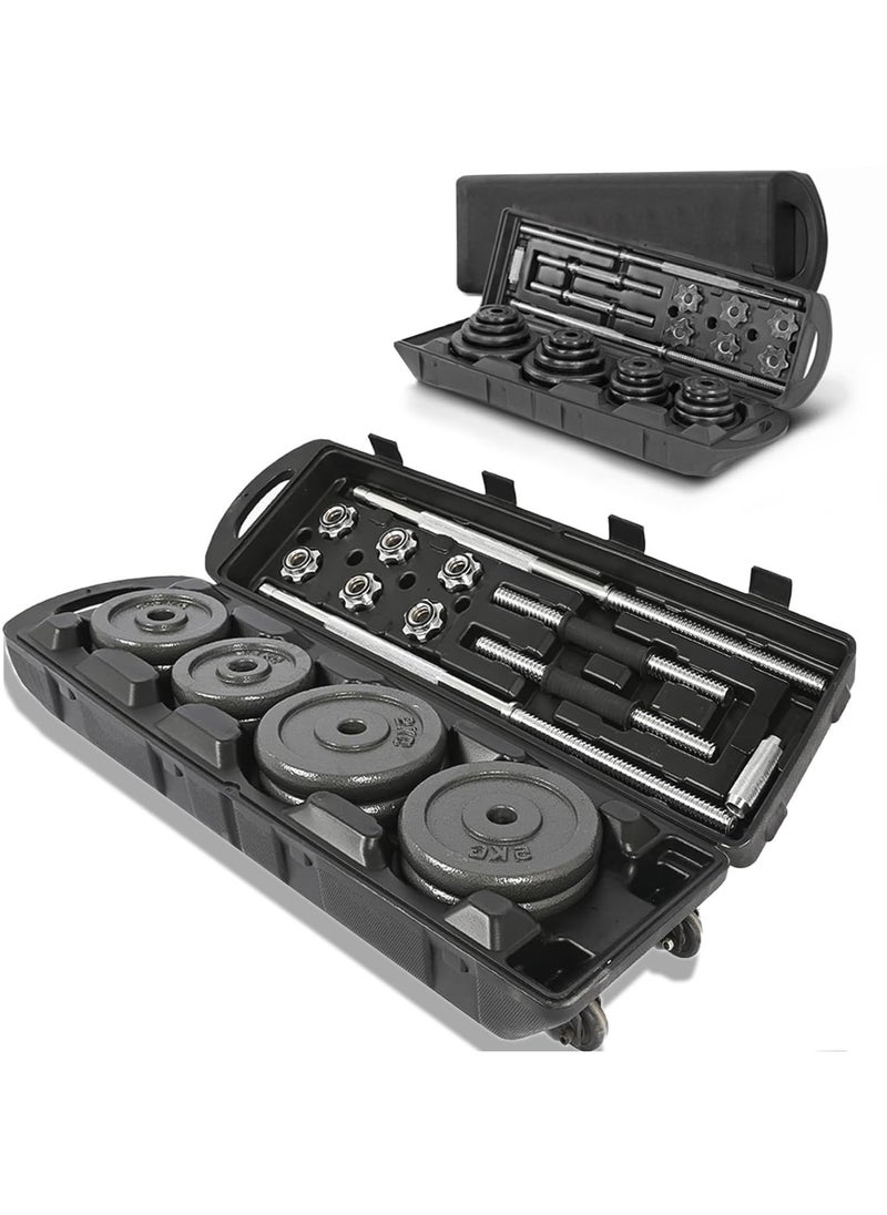 Arabest Fitness adjustable lacquered dumbbells and barbell for weight training. Including storage box with wheels, 50 kg  - Image 1