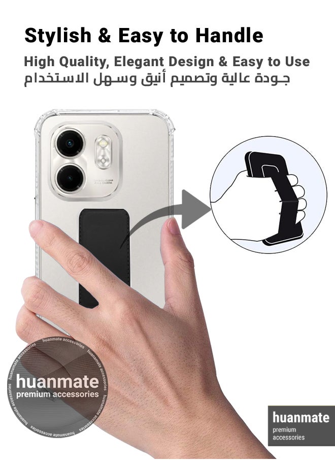 هووانميت حافظة لهاتف إنفينيكس سمارت 9، حافظة مغناطيسية ممتازة مع حامل مقبض يدوي ومسند - غطاء أنيق وعملي لقبضة معززة وراحة مطلقة وتجربة مشاهدة بدون استخدام اليدين - شفاف/أسود  - Image 3