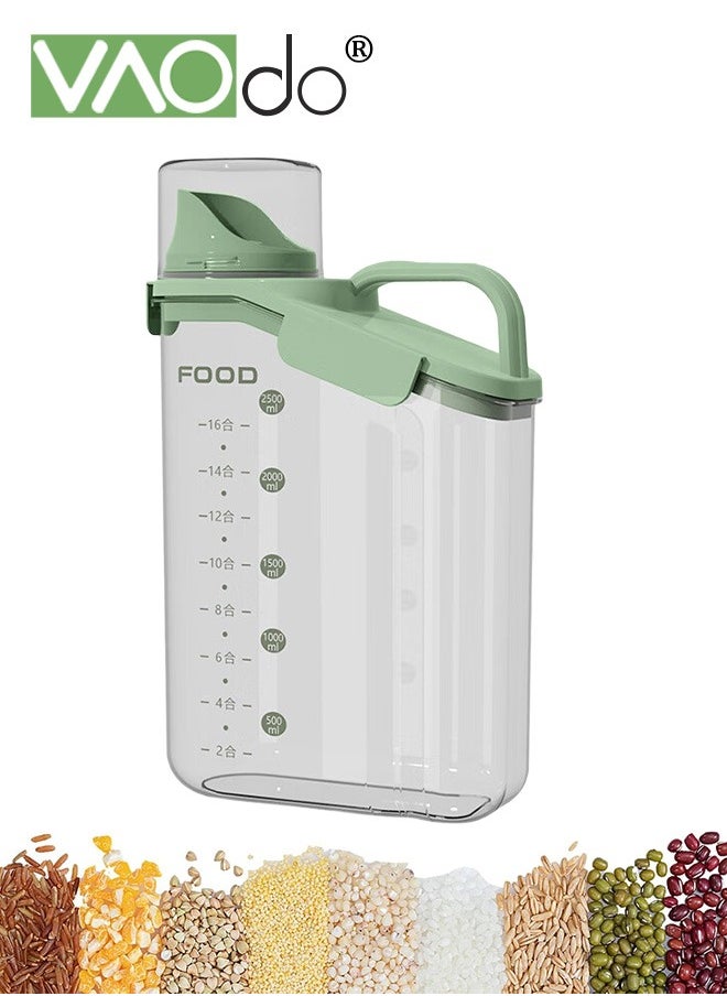 VAOdo 2.8L Rice Container High Transparency PET Airtight Food Storage Container Kitchen Pantry Cereal Storage Container with Measuring Cup, Small Pet Cat Dog Food Container Dispenser  - Image 1
