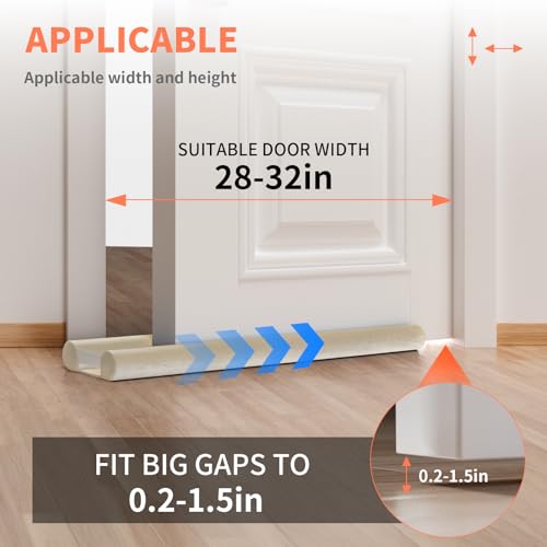 BKSAI Upgraded Door Draft Stopper for Bottom of Door, Under Door Gap Filler for Big Gap, No Folding Required, Flexible Installation Door Sweep soundproofing Strip for Home & Apartment, 28-32in, Beige - Image 3