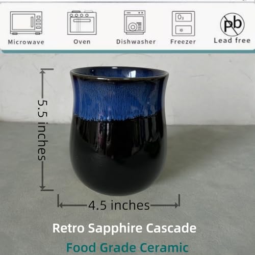 Rhobtyne Medium Ceramic Kitchen Utensil Holder for Kitchen Counter Short Cooking Utensil Holder for Countertop Spatula Holder Small Utensil Crock Cutlery Holder Silverware Caddy Flower Vase (Retro Sapphire) - Image 5