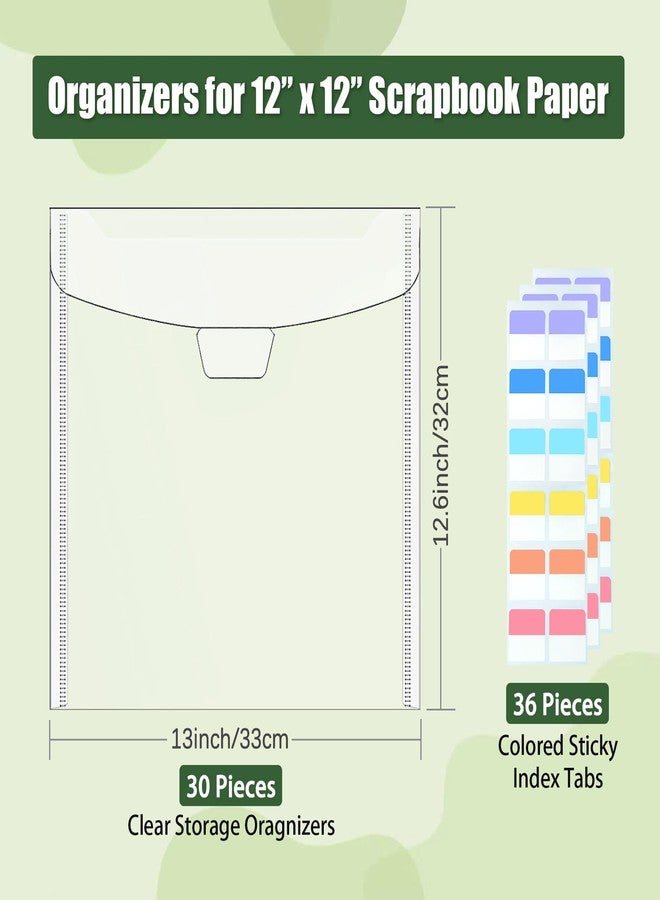 Hukado 10-Pack 12x12 Scrapbook Paper Storage Sleeves — Clear Vinyl Envelopes with 36 Colorful Index Tabs, Fits 12" x 12" Paper, Stackable Organizer for Cardstock & Craft Vinyl - Image 2