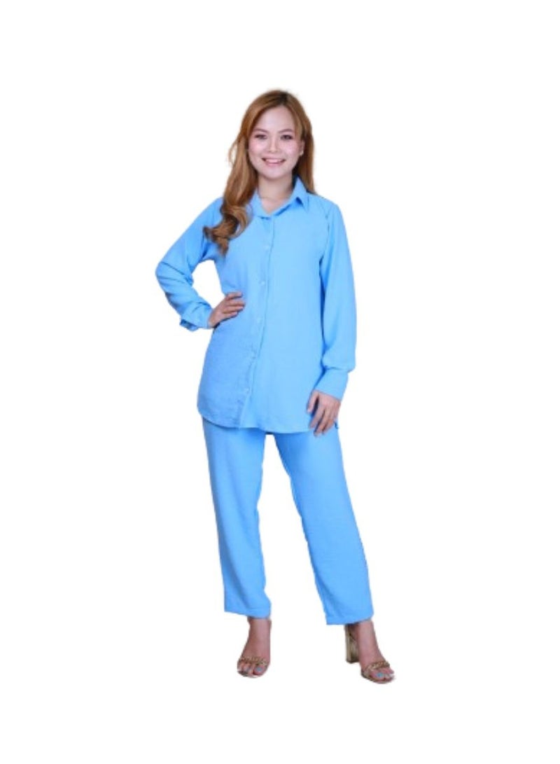 Veronica Elegant Comfortable 2-Piece Full Sleeves Co-ord Set -Light Blue  - Image 1