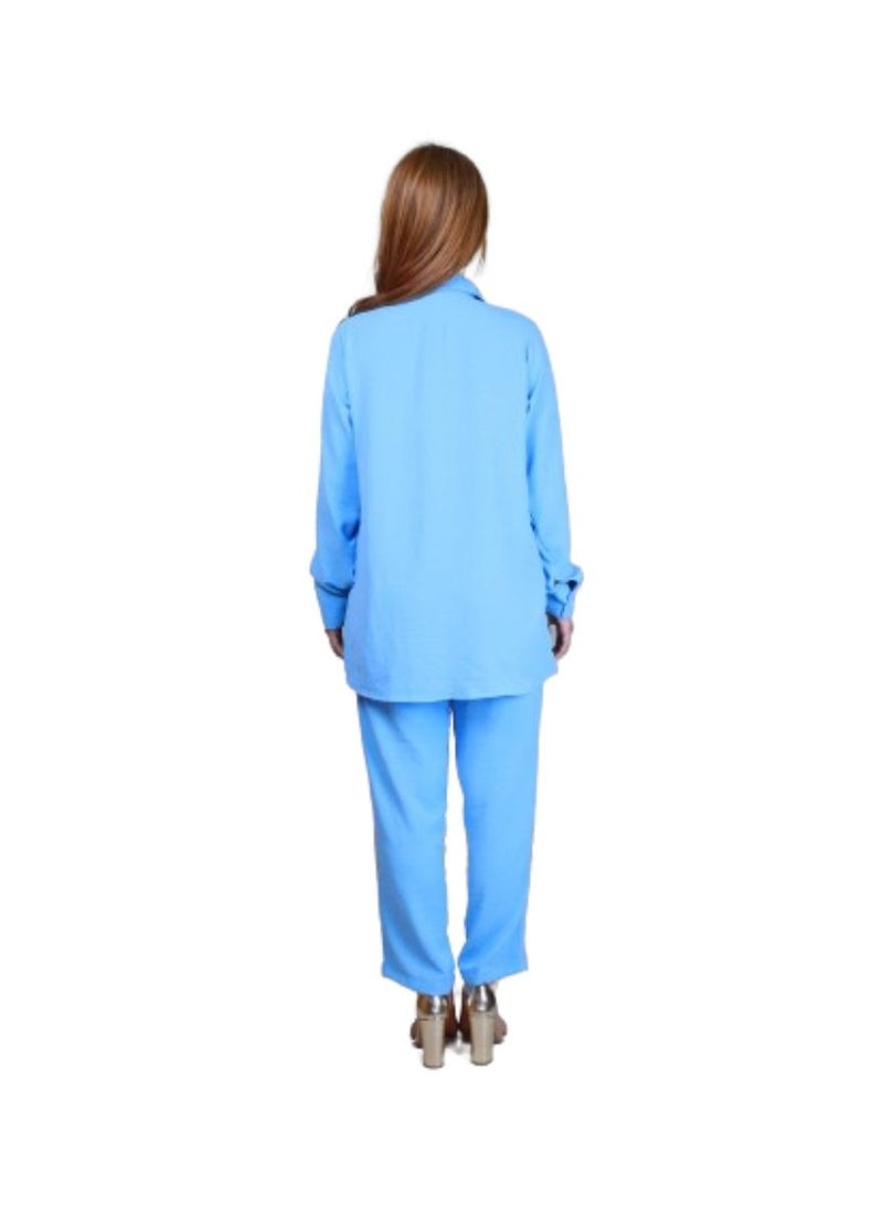 Veronica Elegant Comfortable 2-Piece Full Sleeves Co-ord Set -Light Blue  - Image 2