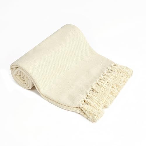 SASHAA WORLD Solid White Cotton Throw for Sofa | Ultra-Soft & Cozy Blanket | 100% Cotton | Decorative Fringed Couch Cover | 125 x 150 cm | Machine Washable - Image 4