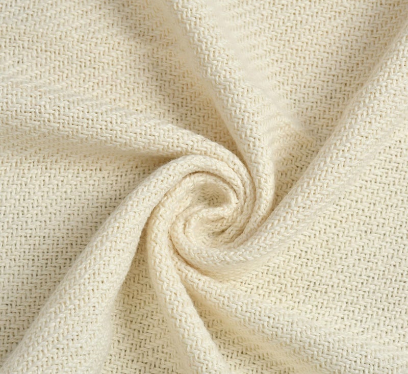 SASHAA WORLD Solid White Cotton Throw for Sofa | Ultra-Soft & Cozy Blanket | 100% Cotton | Decorative Fringed Couch Cover | 125 x 150 cm | Machine Washable - Image 3