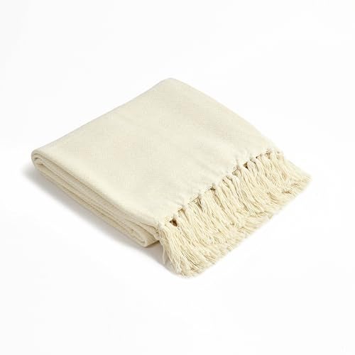 SASHAA WORLD Solid White Cotton Throw for Sofa | Ultra-Soft & Cozy Blanket | 100% Cotton | Decorative Fringed Couch Cover | 125 x 150 cm | Machine Washable - Image 5