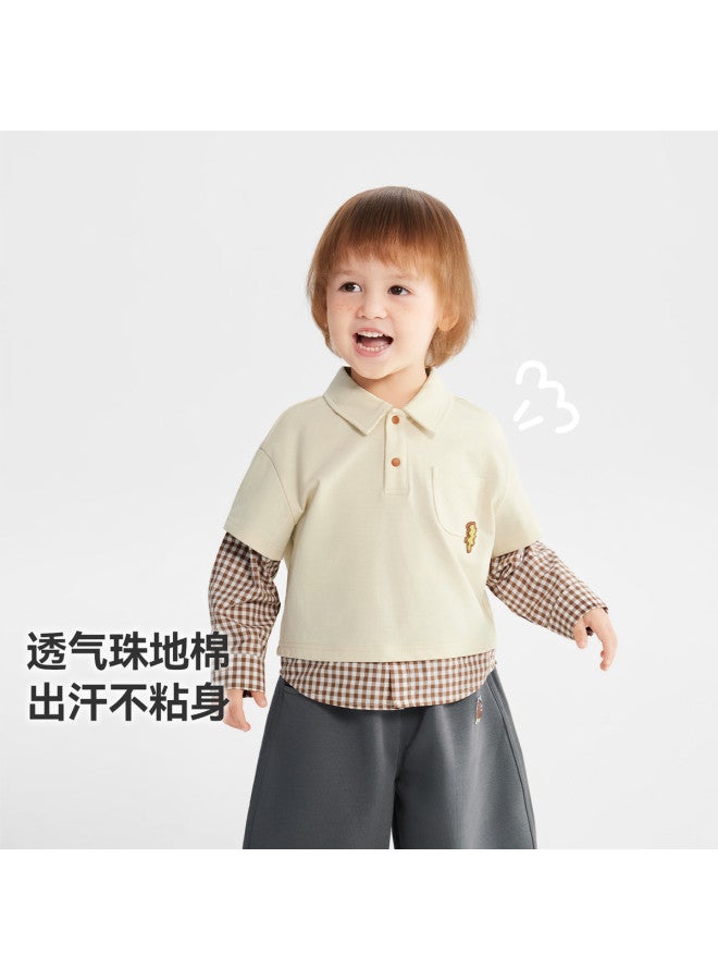 Academy Style] Baby T-shirt Long Sleeve Boys' Polo Shirt Fake Two-piece Children's 2026 New Arrival - Image 3