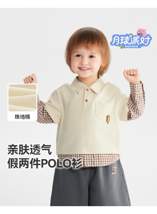 Academy Style] Baby T-shirt Long Sleeve Boys' Polo Shirt Fake Two-piece Children's 2026 New Arrival - Image 1