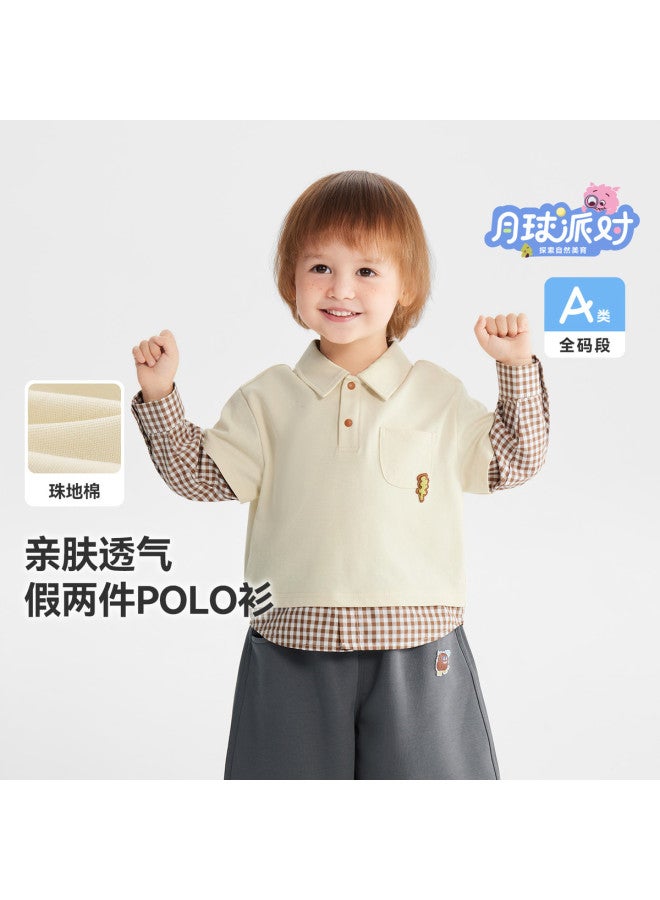 Academy Style] Baby T-shirt Long Sleeve Boys' Polo Shirt Fake Two-piece Children's 2026 New Arrival - Image 2