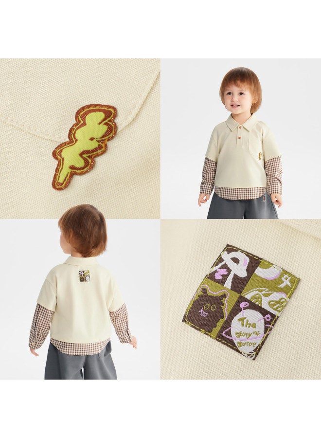 Academy Style] Baby T-shirt Long Sleeve Boys' Polo Shirt Fake Two-piece Children's 2026 New Arrival - Image 4