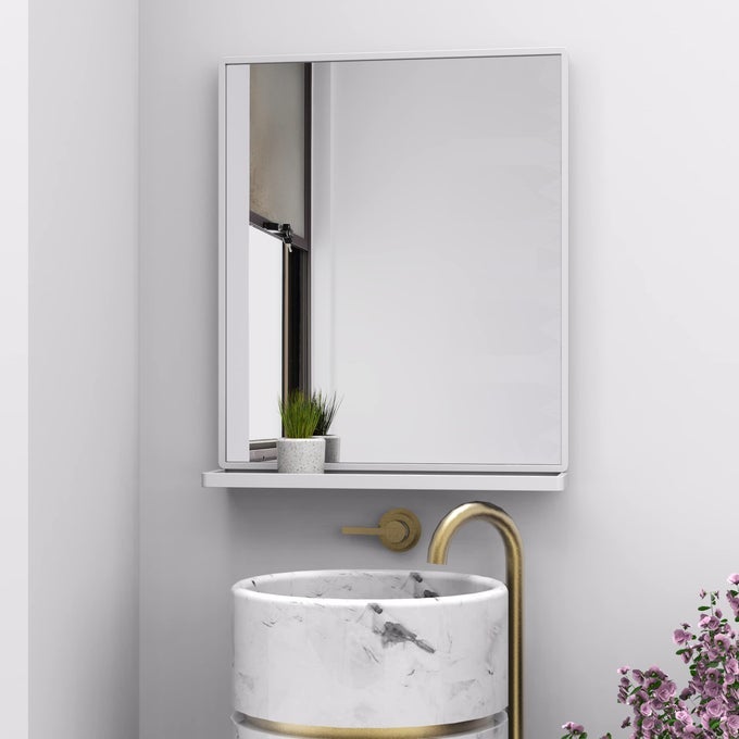 BATHROOM MIRROR WITH SHELF WHITE RECTANGLE WALL MIRROR FOR LIVING ROOM BEDROOM ENTRYWAY BATHROOM MIRRORS FOR WALL HANGING MIRROR FOR WALL 24 X 20