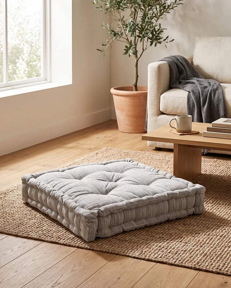 Redtag Grey Cotton Floor Cushion 60x60x10cm