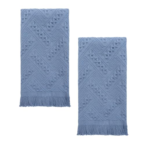 YoulerTex Luxury Decorative Hand Towels Bathroom: 2 Packs 14X30 100% Cotton Turkish Absorbent Soft Face Towel Set for Boho Bathroom Decor Kitchen Hotel Spa Farmhouse Guest Tea Gift (04 Blue, 14"x30") - Image 1
