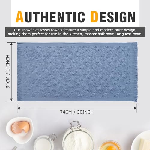 YoulerTex Luxury Decorative Hand Towels Bathroom: 2 Packs 14X30 100% Cotton Turkish Absorbent Soft Face Towel Set for Boho Bathroom Decor Kitchen Hotel Spa Farmhouse Guest Tea Gift (04 Blue, 14"x30") - Image 2
