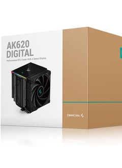 DEEPCOOL AK620 Digital Zero Dark Performance CPU Cooler with Real-Time Status Display, Dual Tower Design, 6 Heat Pipes, 2 x 120mm PWM Fans, ARGB Lighting, Compatible with Intel & AMD, 1850 RPM, 28 dBA Noise Level, USB 2.0 Header, Black | R-AK620-BKADMN-G  - Image 1