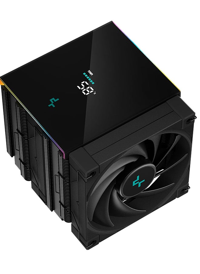 DEEPCOOL - AK620 Digital Zero Dark Performance CPU Cooler with Real-Time Status Display, Dual Tower Design, 6 Heat Pipes, 2 x 120mm PWM Fans, ARGB Lighting, Compatible with Intel & AMD, 1850 RPM, 28 dBA Noise Level, USB 2.0 Header, Black | R-AK620-BKADMN-G - Image 1