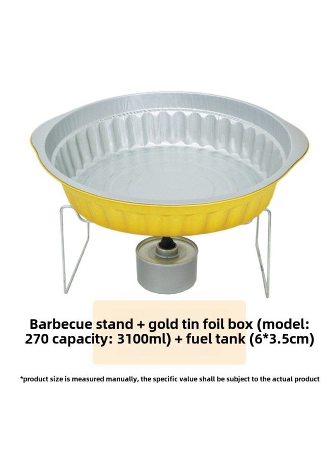 Tin Paper Aluminum Foil Box Disposable Portable Small Hot Pot With Bracket Oil Lamp Pot Set Environmental Protection Heatable And Sealable-Color:270/3100 Hot Pot Set With Plastic Lid-Specifications:1 Set - Image 1