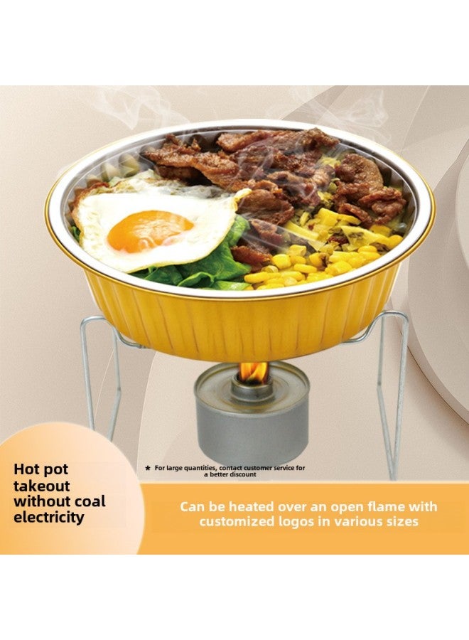 Tin Paper Aluminum Foil Box Disposable Portable Small Hot Pot With Bracket Oil Lamp Pot Set Environmental Protection Heatable And Sealable-Color:270/3100 Hot Pot Set With Plastic Lid-Specifications:1 Set - Image 2