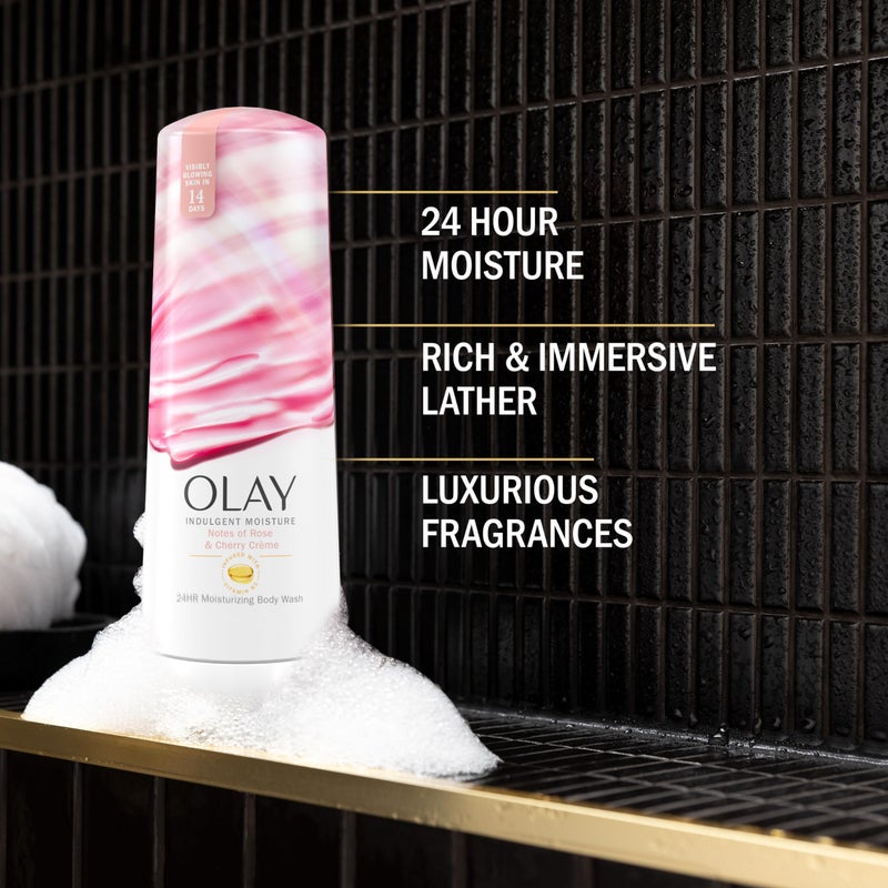 Olay Indulgent Moisture Body Wash for Women, Infused with Vitamin B3, Rose and Cherry Creme Scent, 20 fl oz - Image 2