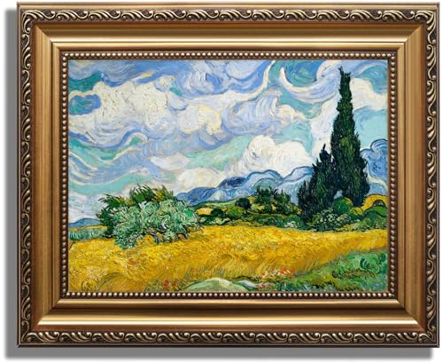 KBKBART Gold Framed Van Gogh Wall Art Vintage Abstract Wheat Field with Cypress Canvas Impressionist Oil Painting Farmhouse Country Landscape Wall Decor Van Gogh Poster Art Prints for Bedroom Living Room Gallery Gifts for Friends or Family9x12 - Image 1