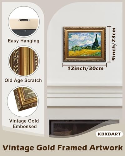 KBKBART Gold Framed Van Gogh Wall Art Vintage Abstract Wheat Field with Cypress Canvas Impressionist Oil Painting Farmhouse Country Landscape Wall Decor Van Gogh Poster Art Prints for Bedroom Living Room Gallery Gifts for Friends or Family9x12 - Image 3