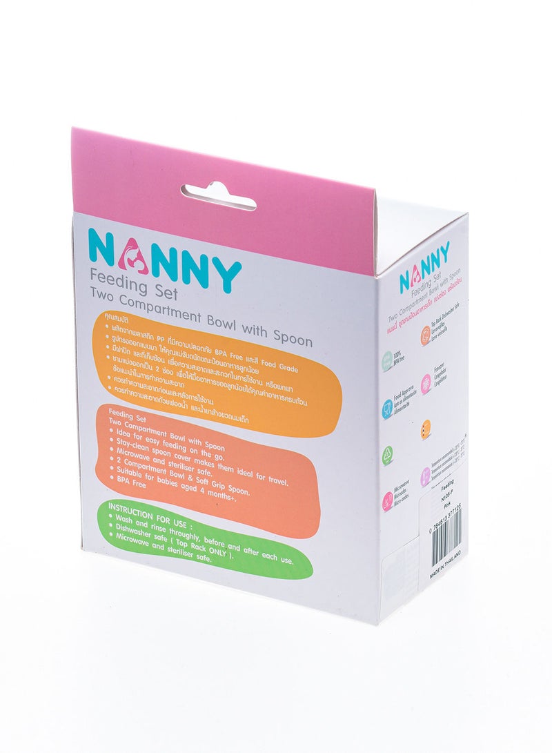 Nanny two compartment feeding bowl with spoon pink - Image 2