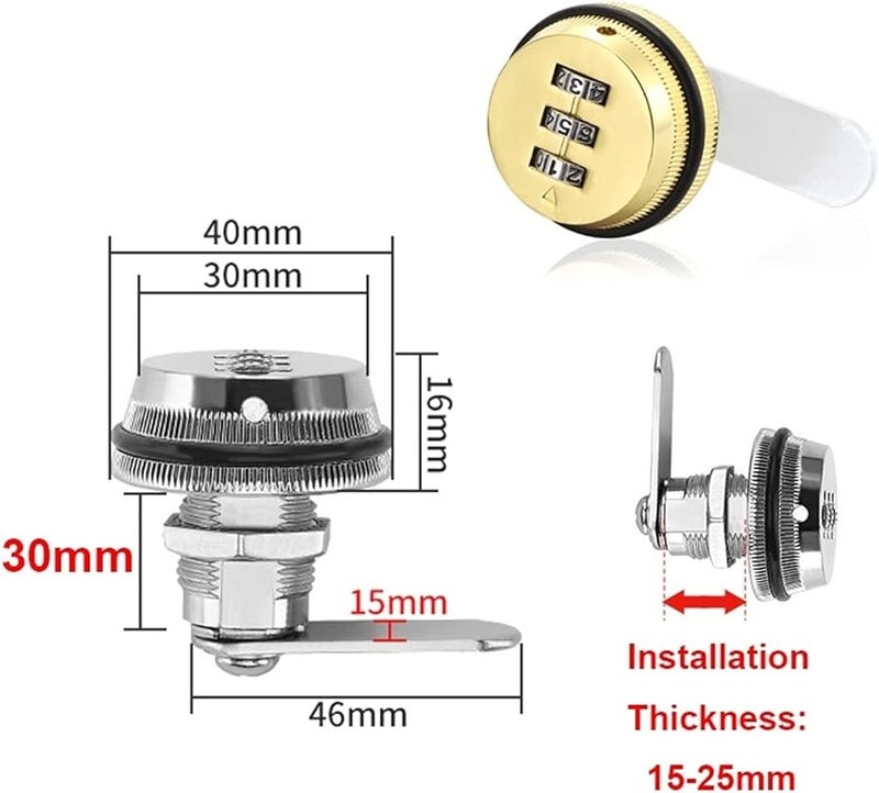 Gold 30mm Combination Cam Cabinet Lock 3 Digital Password for Storage Box Gym Case Jewelry Box Locker - Image 3
