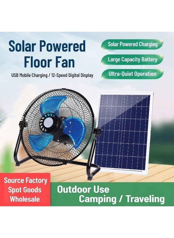 12 Inch Operated Fan Rechargeable With Solar Panel, Summer Cooling Essentials Fan With High Airflow Metal Blade Camping Fan, Cordless, Quiet, USB Charge, 5-24H Working Time - Image 4