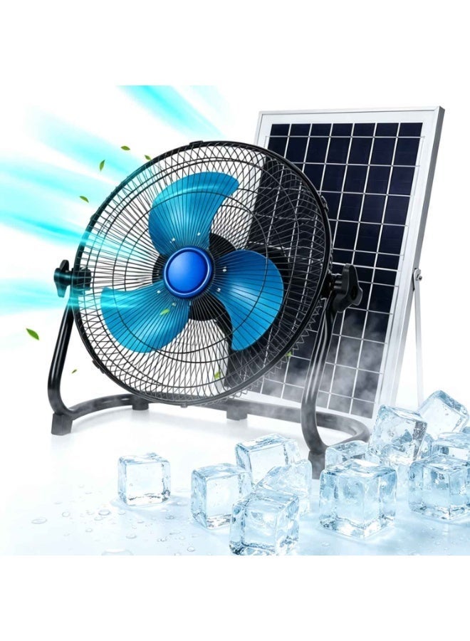 12 Inch Operated Fan Rechargeable With Solar Panel, Summer Cooling Essentials Fan With High Airflow Metal Blade Camping Fan, Cordless, Quiet, USB Charge, 5-24H Working Time - Image 1
