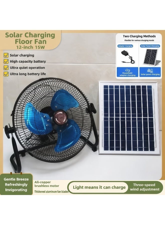 12 Inch Operated Fan Rechargeable With Solar Panel, Summer Cooling Essentials Fan With High Airflow Metal Blade Camping Fan, Cordless, Quiet, USB Charge, 5-24H Working Time - Image 3