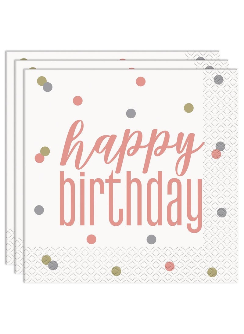 Unique Happy Birthday Napkins White Pink Party Tableware 33cm 16-Pack