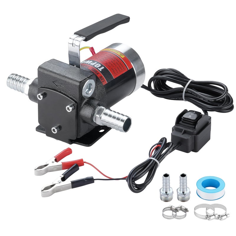 مضخة وقود بنزين TOPWAY 12V DC 37GPM مضخة نقل زيت ذاتية التحضير مع مقبض مضخة عكسية حماية من السخونة الزائدة مضخة مقاومة للانفجار مع تجاوز مدمج لإزالة وقود البنزين والديزل والكيروسين