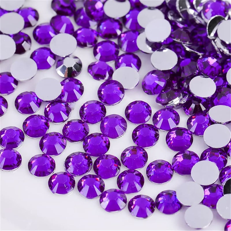 Kdkyy 500 Pieces SS30 6mm Flatback Rhinestones Clear Glass Round Gems Crystals for Nail Art DIY Crafts Clothes Shoes Bags Dark Purple - Image 3