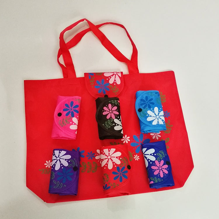 Buckle Handbag Classic 210D Oxford Cloth Foldableing Shopping Bag Small Flower Hidden Buckle Shopping Bag Environmentally Friendly - Image 3