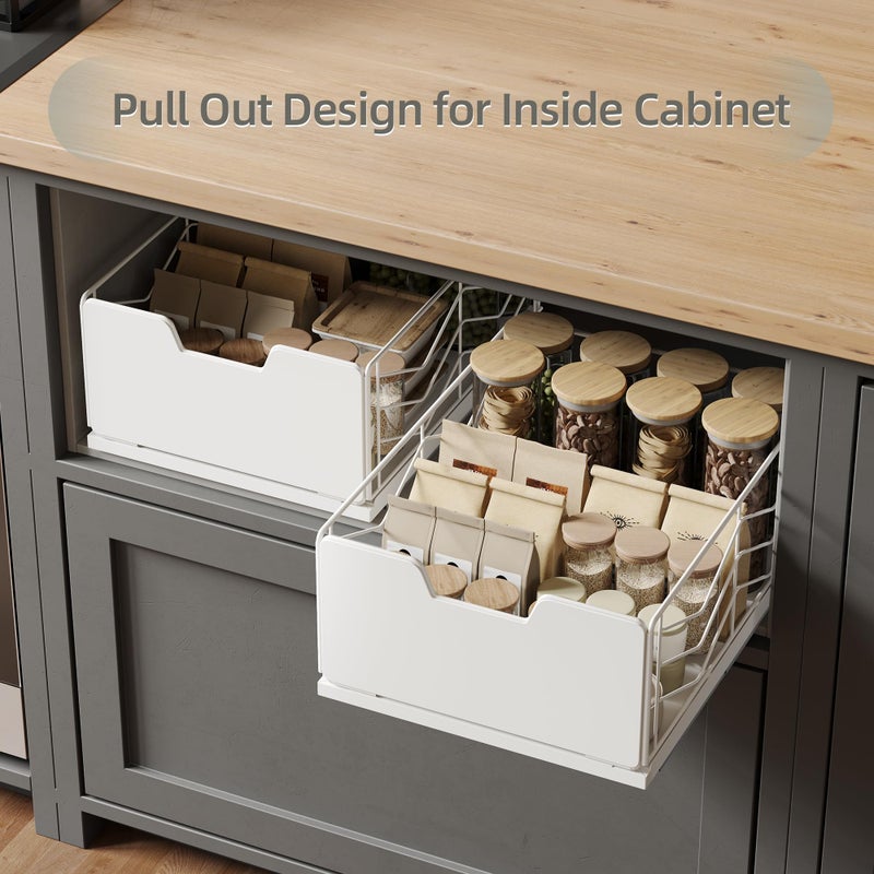 NETEL 2 Pack Pull Out Cabinet Organizer, Slide Out Drawers for Kitchen Cabinets, Pull Out Drawers Fixed with Adhesive Nano Film, Kitchen Cabinet Organizer, Pantry Organizers,11.8" W X 15.7" D X 6.9" H - Image 5