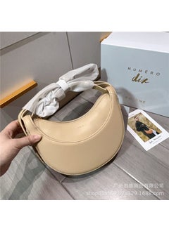 Polene Paris Genuine Leather Crescent Saddle Crossbody Bag Beige