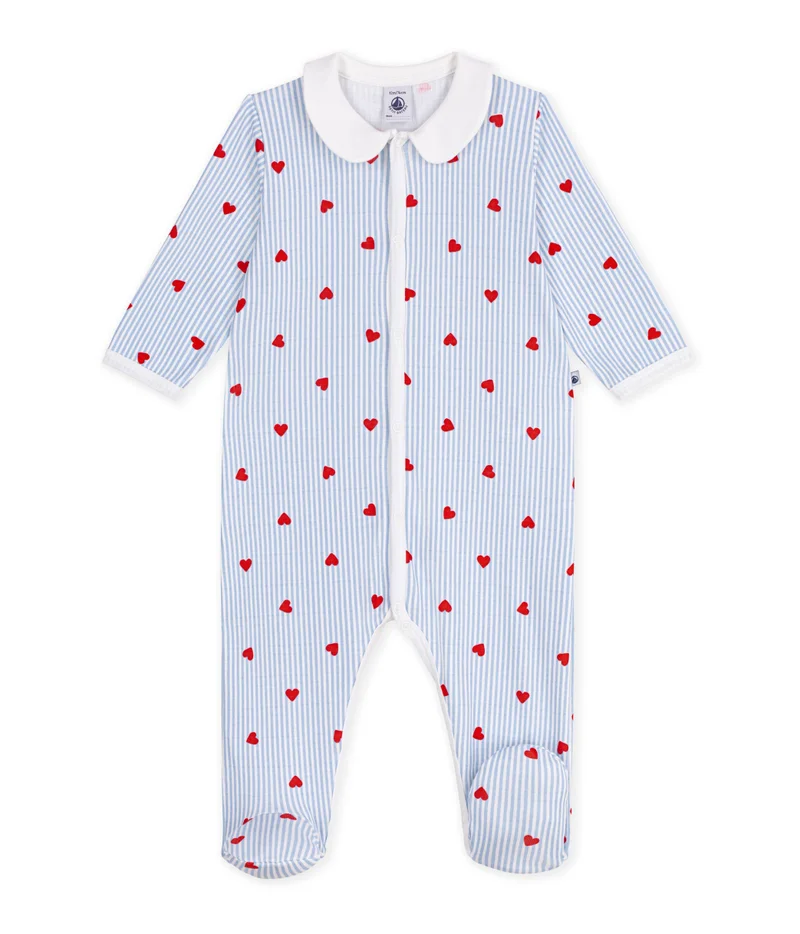 بيتي باتو Babies' Heart-Print Cotton Pyjama Suit With A Collar
