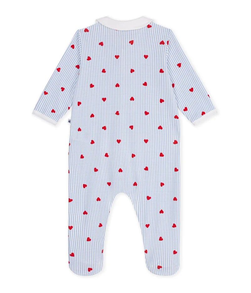 بيتي باتو Babies' Heart-Print Cotton Pyjama Suit With A Collar