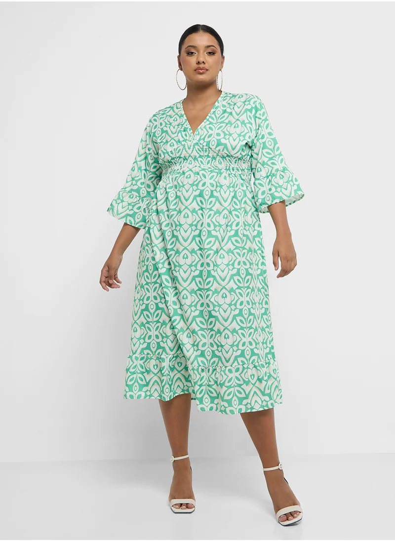 Ginger Plus Printed A Line Midi Dress