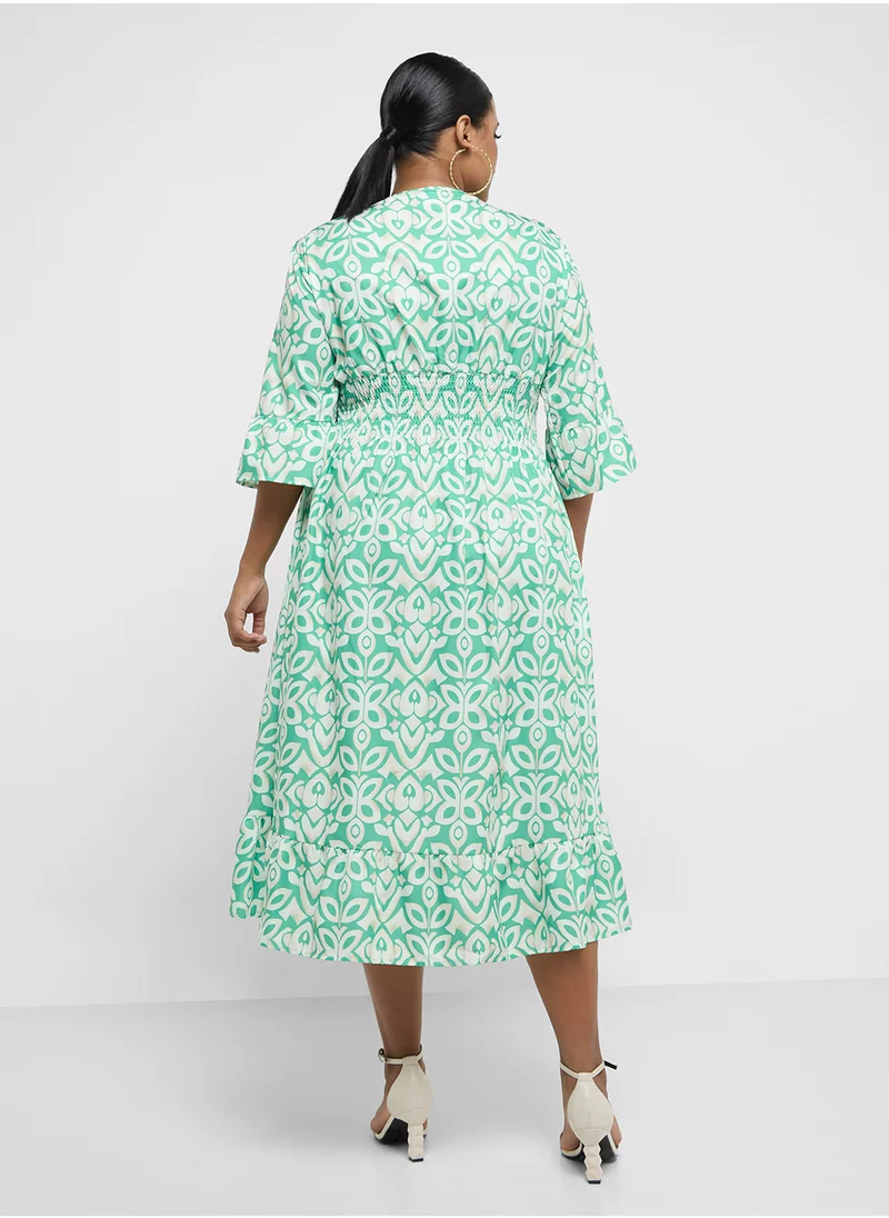 Ginger Plus Printed A Line Midi Dress