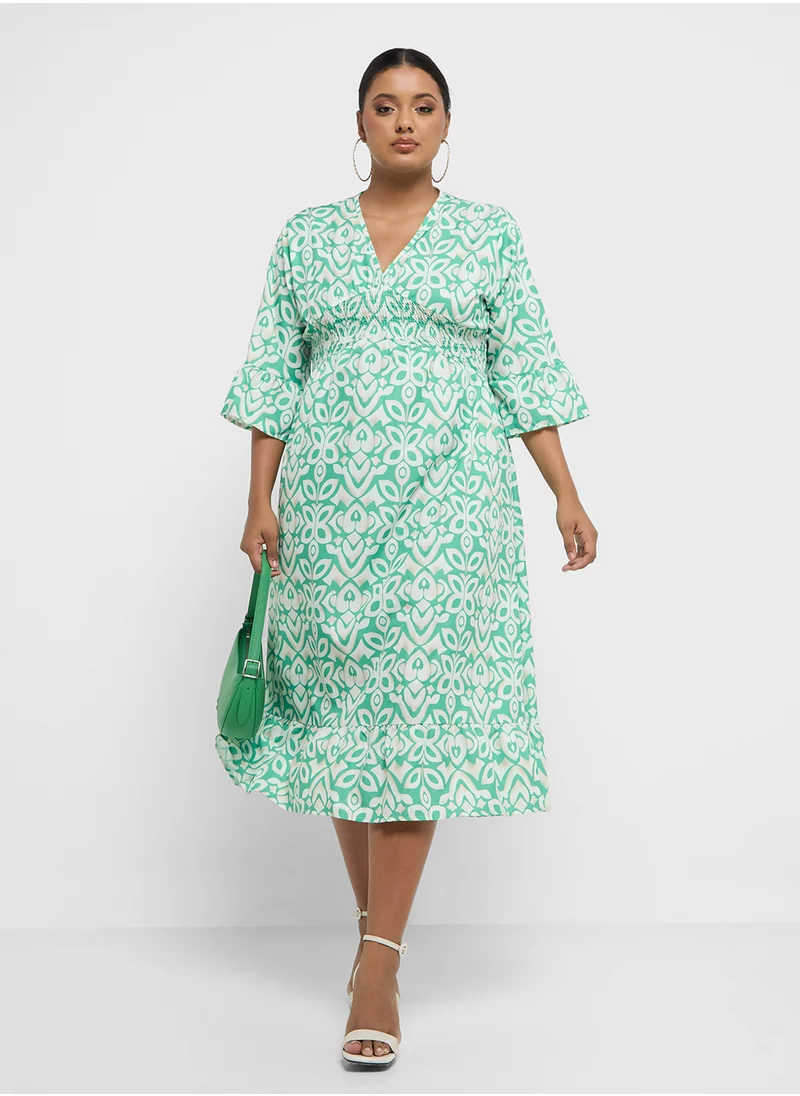 Ginger Plus Printed A Line Midi Dress