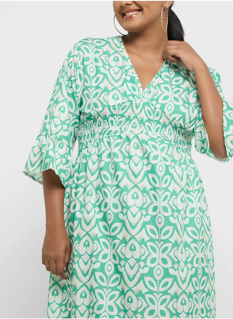 Ginger Plus Printed A Line Midi Dress