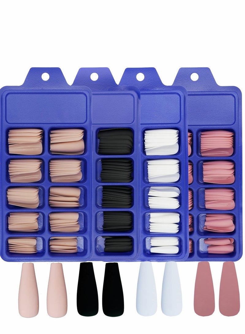 Excefore 400pc Long Press on Nails Matte Coffin Ballerina Full Cover Fake Nail Tips DIY Acrylic False Nails for Women Girls Nail Art Decoration - Image 1