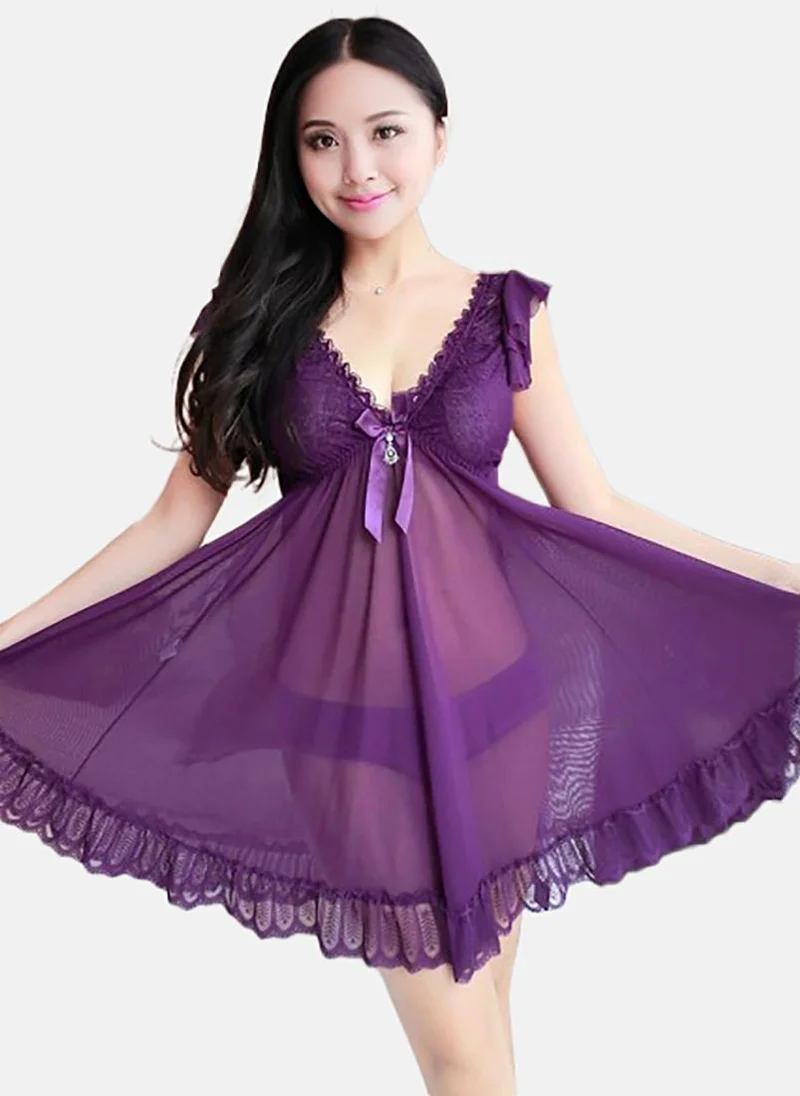 YUNIQEE Purple Solid Babydoll